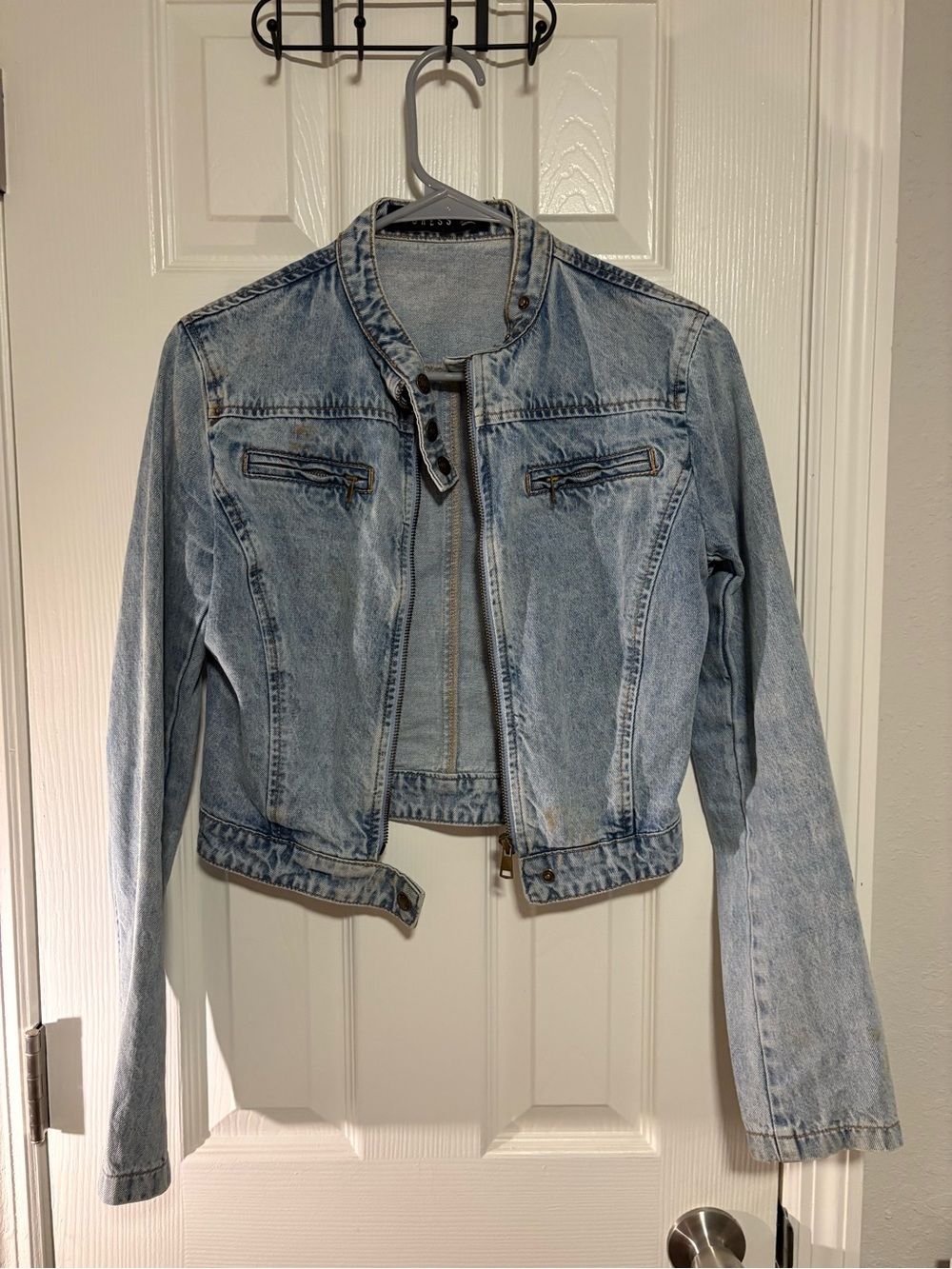 Lioness Light Wash Denim Zip-Front Jean Jacket